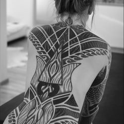Womans Back Piece Tattoo Black Geometrie