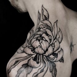 Flower Tattoo On Neck And Shoulder