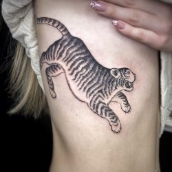 Black Tiger Tattoo On Ribs