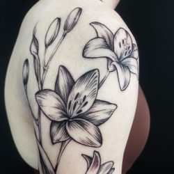Tattoo Idee Lilien Auf Dem Oberarm