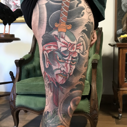 Samurai Tattoo Mens Upper Leg