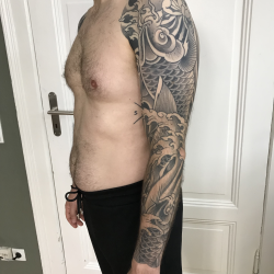 Mens Full Arm Sleeve Tattoo With Koi