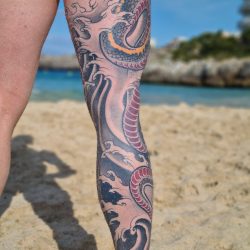 Japan Sea Monster Tattoo With Waves